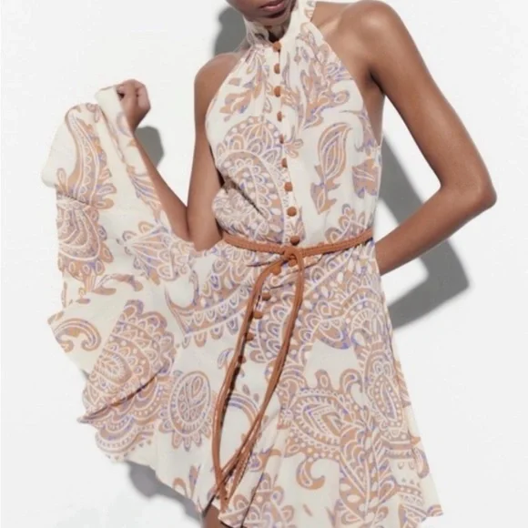 Zara neutral color mini dress NWT comes with a rope belt. - Picture 2 of 7